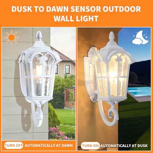LONEDRUID Dusk to Dawn Sensor Outdoor Porch Light White Exterior Wall Lantern Modern Outside Sconce Lighting Fixtures Waterproof Wall Mount Lamp for House Garage Patio Entryway