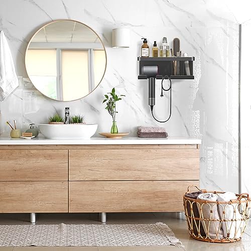 Hair Dryer Holder, Blow Dryer Organizer, Hair Dryer Holder Wall Mounted with Shelf for Bathroom, Salon, Bedroom Organizers & Storage(Matte Grey)