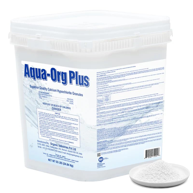 Pool Shock by Aqua Org Plus - New Square 50 Pound Pail - 65% Granular Cal Hypo - Swimming Pool Shock for In-Ground, Above Ground, Spas & Hot Tubs