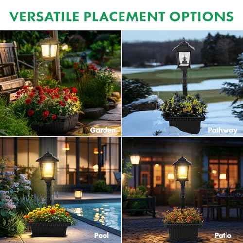 2 Pack Solar Lamp Post Light with Planter, 2 in 1 Outdoor Flower Pots, 3000K Solar Lamps Outdoor Waterproof, Wall Mount or Freestanding for Garden, Patio, Yard, Front Porch(Flowers not Included)