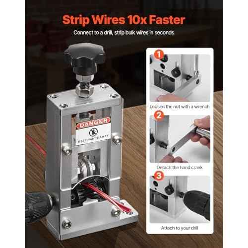 VEVOR Manual Wire Stripping Machine, 0.06-1 in, Copper Stripper with Hand Crank or Drill Powered, 64Mn Quenched Blades, 45# Steel Rollers, Aluminum Alloy Frame Wire Peeler, for Scrap Copper Recycling