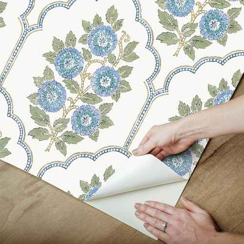 NuWallpaper x Society Social Floral Bazaar Green and Blue Peel and Stick Wallpaper, SSS6316