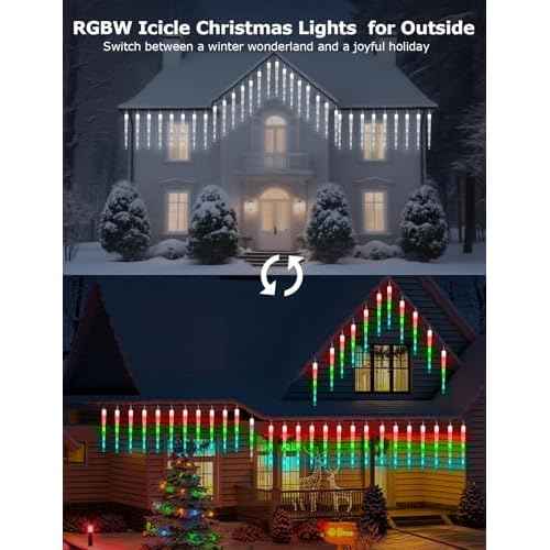 Smart Christmas Icicle Lights for Outside, 33FT 20 Tubes RGBW LED Icicle Christmas Lights Outdoor, App Remote Controlled DIY Dynamic Effects and 50+ Scenes for House Roof Decorations