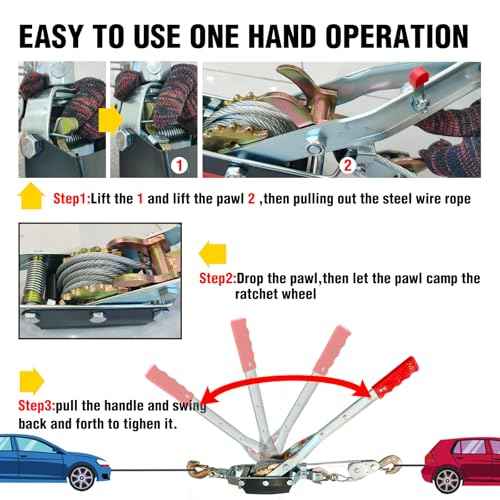 Come Along Winch - 11000 lbs/5T Pulling Capacity,12ft Steel Cable,3 Hooks,Dual Gear Power Puller,Automotive Hoist Cable Puller for Vehicle Rescue,Construction,and Farm