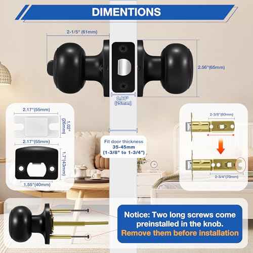 10 Pack Matte Black Door knobs, Keyless Interior Door Locks, Round Ball Keyless Doorknobs with Lock Privacy Door Handle for Bedroom Bathroom