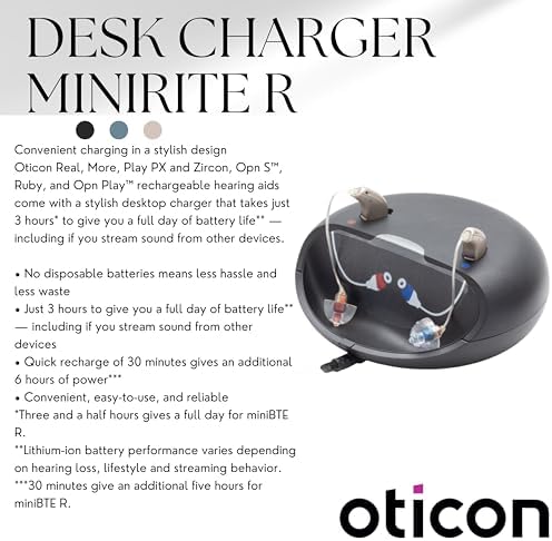 Oticon Desktop Charger 1.0 - for only Oticon More, Real, Zircon, Opn S, Ruby, Play miniRITE Rechargeable Hearing Aids - NOT Compatible with Oticon Intent and All Oticon BTE Type Hearing Aids