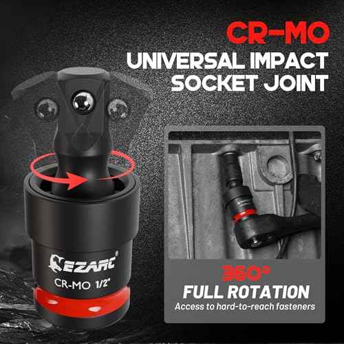 EZARC 21PCS Impact Socket Adapter Set, Includes CR-MO Universal Swivel Socket Set, CR-MO Impact Couplers, CR-V Reducers, CR-V Hex Extension Bits, Square Drive Sockets, 1/4", 3/8", 1/2" Drive