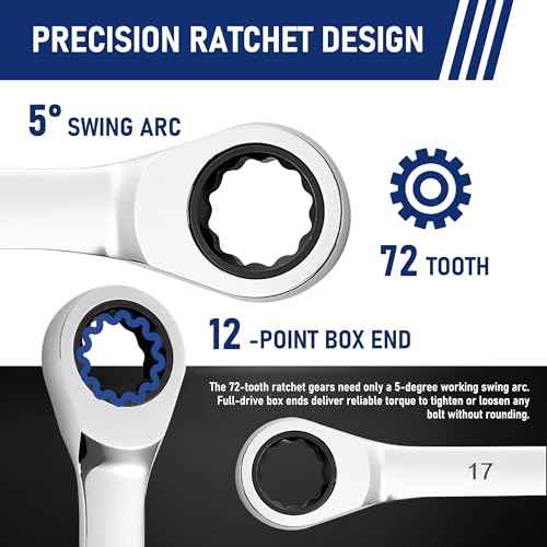 Ratchet Wrenches Set, 22-Piece Combination Wrench Set, Metric & SAE, Anti-Slip Grip, CR-V Steel, 1/4" to 3/4" & 6mm to 18mm, Portable Oxford Pouch Organizer