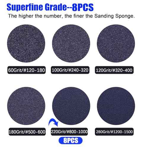 8PCS 220 Grit Sanding Sponges Sanding Block Set Wet Dry, Superfine Grade 220 Grit / #800-1000, Reusable and Washable Sanding Blocks for Wood, Furniture, Rust Removal, Plastic, Drywall