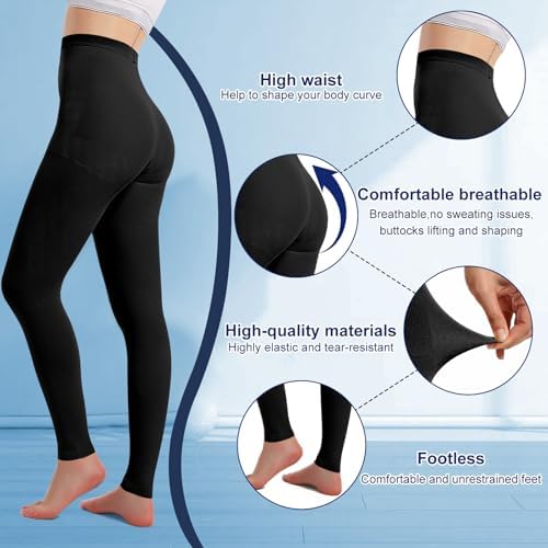 Medical Compression Pantyhose for Women & Men, 20-30mmHg Graduated Support Tights, Opaque Footless High Waist