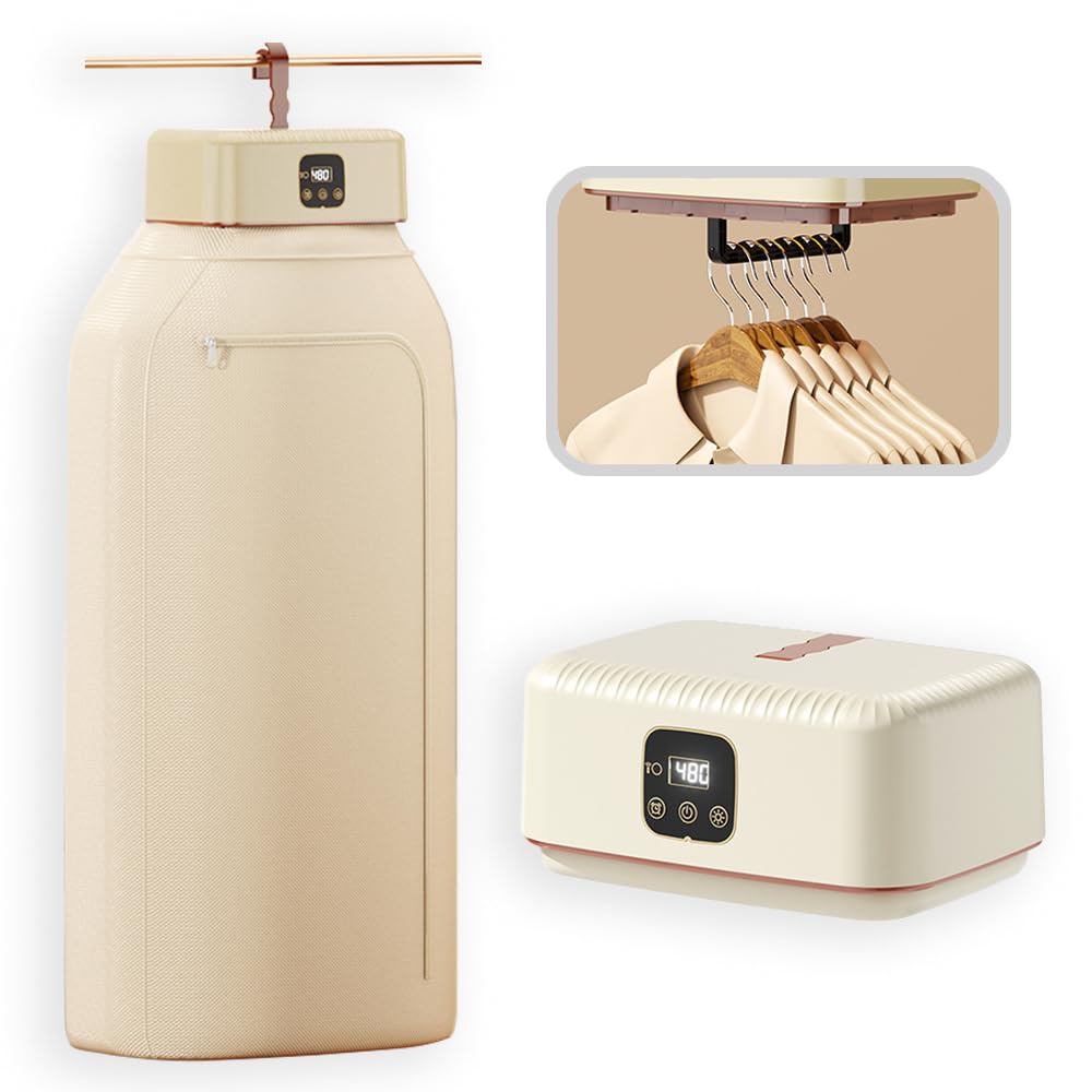 Portable Clothes Dryer - Mini Small Compact Foldable Quiet Fast-Drying Electric Machine with Adjustable Timer for Travel,RV, Home,Apartment(Beige)