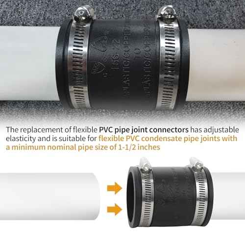 Flexible PVC Pipe Coupling with Rubber Hose Clamps for Flex Coupling1-1/2 Inch Nominal Pipe Drain Repair, Dust Hose,Plumbing Connection,Cast Iron,Plastic Pipe Upgrade, PVC Condensate Pipe Coupling