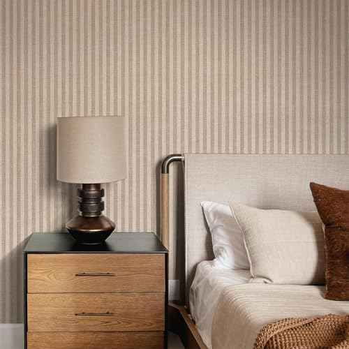 Tempaper x Charles Street Stripe Textured Removable Peel and Stick Wallpaper, 20.5 in X 16.5 ft, Made in The USA
