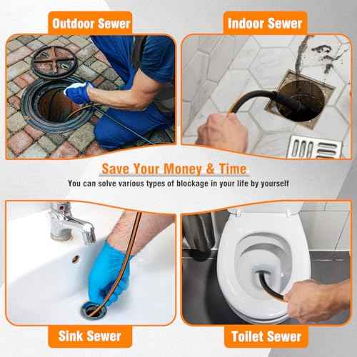 100FT Sewer Jetter Kit for Pressure Washer, 1/4" NPT Corner Drain Cleaner Hose 5800 PSI with Sewer Jetting Nozzles, Pearl Corsage Pin, Waterproof Tape, Extension Cord Organizer&2 Spanner