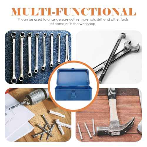 Housoutil Portable Tool Box Repair Tool Storage Container General Tool Box Hardware Case Craft Storage Toolbox for Tools Metal Tool Boxes Hand Carry Blue