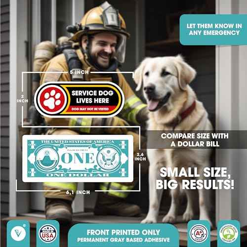 Service Dog Lives Here Small Sticker | Service Dog May not be Vested Safety Sign | 1 Pack Self Adhesive Waterproof Decal | Matte Laminated Vinyl 2in x 5in