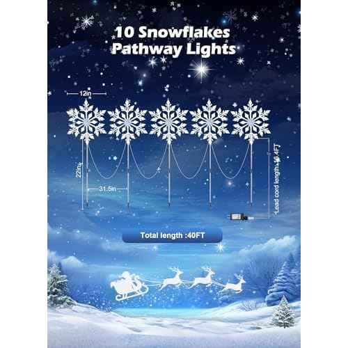 Brightown Snowflake Lights Outdoor, 10 Large Snowflake Christmas Pathway Lights, Christmas Decorations Outside Yard Sidewalk Walkway Driveway Marker Garden Lawn Stakes with LED Lights, White