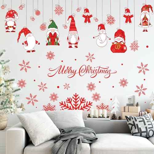 61.02 x 48.42 Inch Wall Decals: Merry Christmas Gnome Wall Stickers - Removable, Perfect for Xmas Holiday Party Supplies & Home Wall Decor