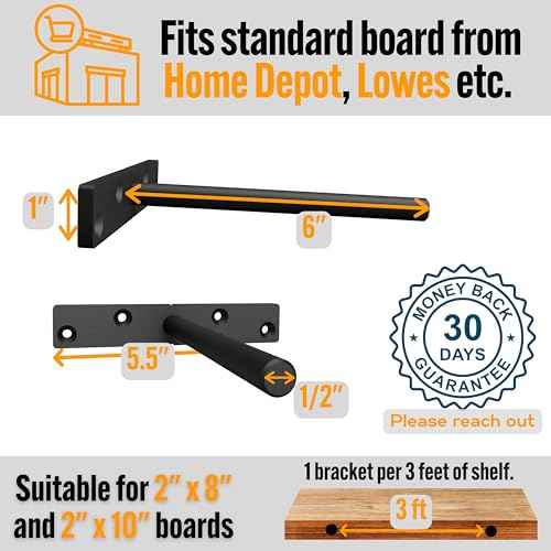 EVALD Heavy Duty Floating Shelf Bracket | 6-Inch Floating Mantel Mount, Blind Shelf Supports, and Anchors | Floating Shelf Hardware for Home and Office Decor | Fireplace Mantel Brackets (6 Pack)
