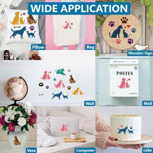 MAYJOYDIY 2pcs Cat Dog Stencils 11.8¡¿11.8inch Love Pet Animal Stencil with Paint Brush Reusable Dog Paw Print Bone Dog Bowl Template for DIY Craft Canvas Wall Wood Home Decor