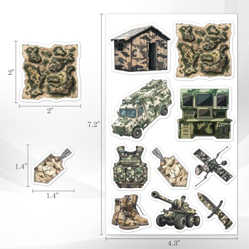 Pack 50 Pcs Vintage Army Military Stickers for Water Bottles Funny Laptop Cups Scrapbooking Luggage Teens Kids Girls Boys Adults Waterproof Aesthetic Sticker Small Vinyl Decals