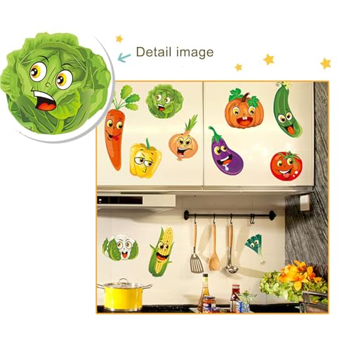 Cartoon Kitchen Vegetable Wall Stickers DIY Green Vegetables Onion Pumpkin Fruit Wall Decals Art Refrigerator Door Stickers for Kitchen Window Restaurant Fridge Dining Room Decor