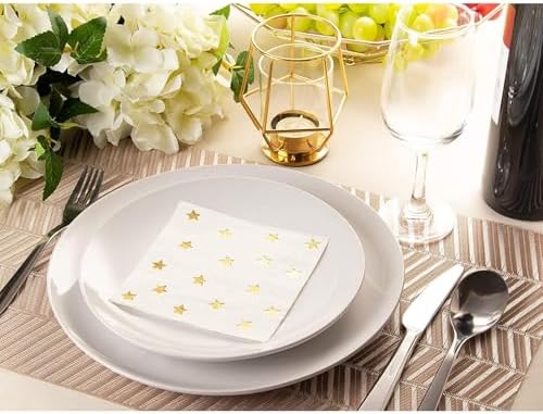 Juvale Star Napkins Disposable Cocktail Paper Napkins - 5 x 5 In, Gold, 50 Pack, 3-Ply - Gold Stars Design for Weddings, Birthdays & Bridal Showers - Cocktail Parties & Celebrations