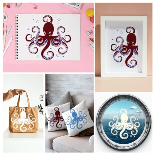Octopus Sea Wall Stencil Template 11.8 x 11.8 Inch Reusable Plastic Ocean Themed Stencil for Painting on Wood Wall Floor Tile Fabric Glass DIY Home Decor