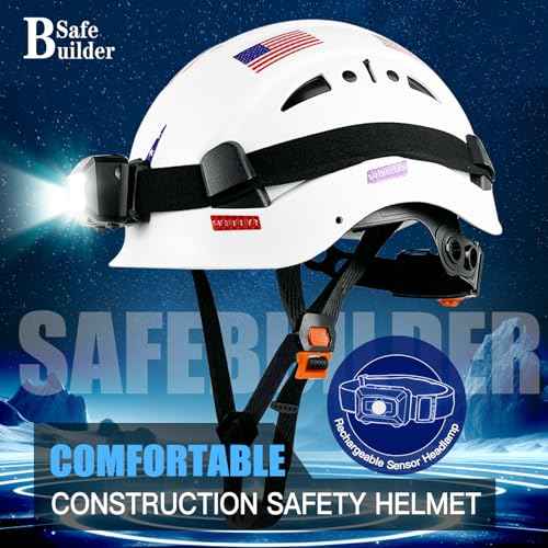 Construction Safety Helmet with Headlight Hard Hat Headlamp Adjustable Ventilation Hardhats Work Head Protection Certified ANSI/ISEA Z89.1