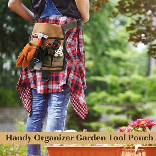 2 Pack Handy Organizer Garden Tool Pouch, Garden Tool Belt, Utility Tool Pouch Unisex with Multiple Pockets and Zipper, Unisex Belt with Adjustable Waist Belt for Gardening Gifts, Florists