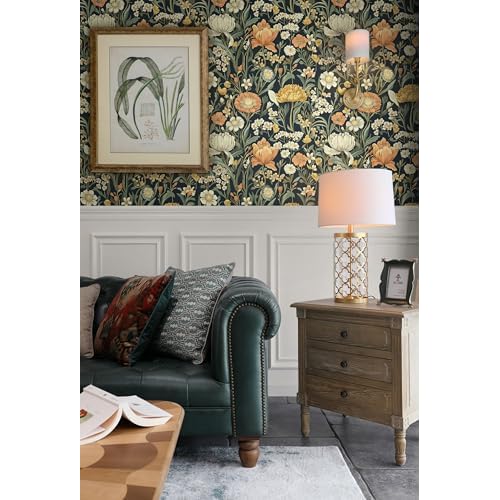Safiyya Floral Peel and Stick Wallpaper Boho Contact Paper Peel and Stick 17.3"x 78.7" Black Wall Paper Self Adhesive Wildflower Farmhouse Removable Wallpaper for Bedroom Bathroom Vinyl Roll