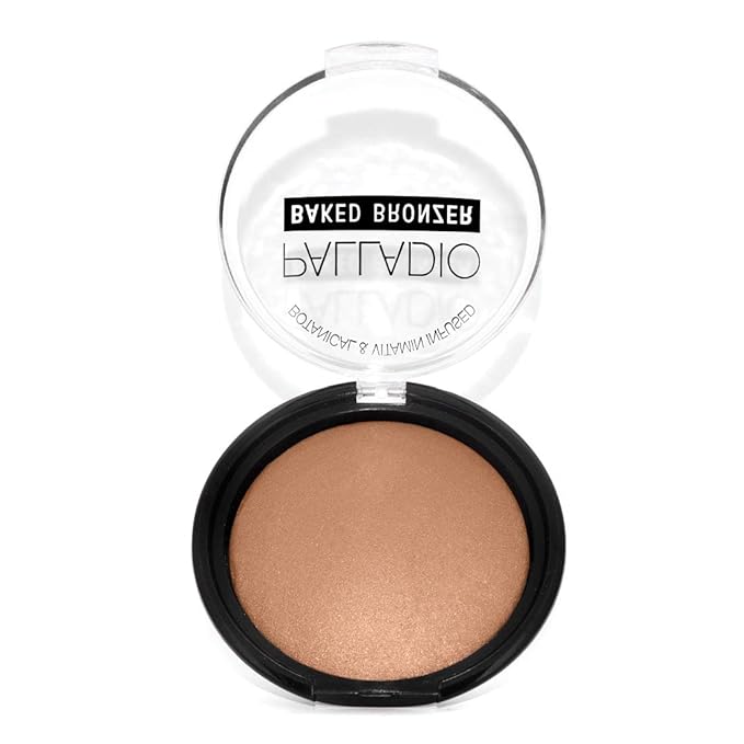 Palladio Baked Bronzer, Highly Pigmented and Easy to Blend, Shimmery Bronzed Glow, Use Dry or Wet, Lasts all day long, Provides Rich Tanning Color Finish, Powder Compact, Caribbean Tan