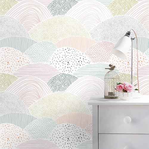 Peel and Stick Wallpaper Dot/Line Contact Paper Boho Wall Paper Pink Wallpaper 15.5''x78.7'' Removable Self-Adhesive Room Decor Wall Covering Vinyl Rolls