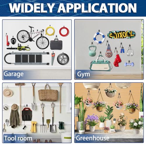 3-H Garage Wall Hooks 20 Pack, Garage Hooks Heavy Duty with Extra Welding Spots, Garage Organizer for Garden, Lawn, Chairs, Ladders, Weed Eater, Shovel(Black?)