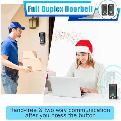 Doorbells, Hands Free Wireless Doorbell Intercom Upgrade, Waterproof Full Duplex Door Bell 1000 Feet Two Way Communication with 4 Chimes, 8 Level Volume & LED Flash, Black