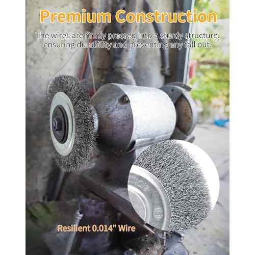 Wire Brush for Grinder - 6 Inch Fine Crimped Wire Wheel for Bench Grinder with 1/2" and 5/8" Arbor, Efficiently Polish Nuts, Bolts and Assorted Car Parts.