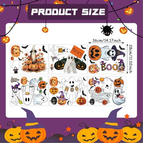 Halloween Wall Stickers and Window Clings 6 Sheets - Removable Peel and Stick Spooky, Bat, Pumpkin Decals for Home Office Classroom Halloween Decorations