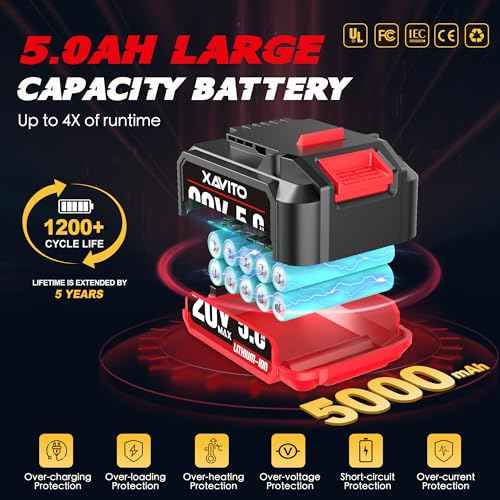 XAVITO Replacement for Bauer 20V Battery 5.0Ah, New Upgraded 4X Longer Runtime, for Bauer 20V Cordless Tools, for Bauer 20V Lithium Battery 1701C-B 1702C-B 1907C-B 2108C-B 2109C-B