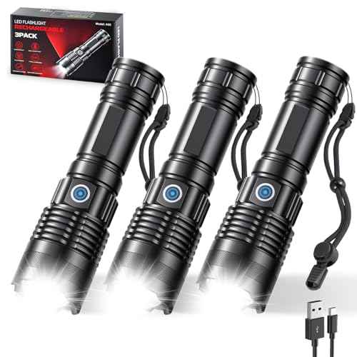 Rechargeable Flashlights High Lumens, 3 Pack Super Bright Tactical Flashlight With Adjustable Lighting Modes, Zoomable Handheld Led Flash Light For Camping Emergency Home Gift (Battery Included)