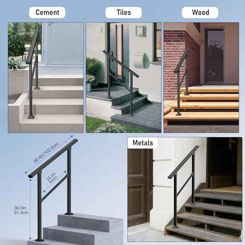 Outdoor Handrails for 1-2 Steps, Stair Railing Kit for Concrete & Porch Steps, Adjustable Black Iron Hand Rail for Seniors, Easy Installation, Retro Arch Design