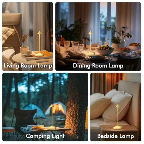 3 Pack 8.26in Gold Small Cordless Table Lamps Rechargeable, Battery Operated Mini Lamp, Small Lamp Touch Portable Table Lights, LED Night Light for Bedside/Dining/Bar/Outdoor (Gold-A)