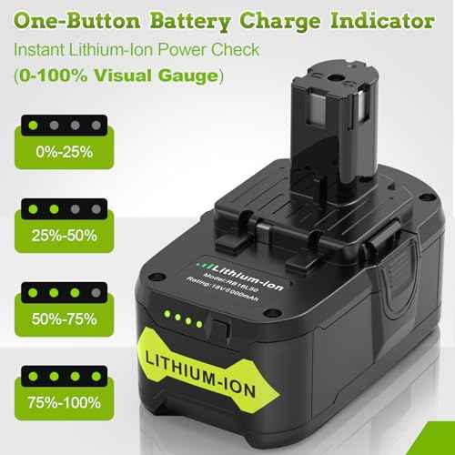 Upgraded 6.0Ah Replacement for Ryobi 18v Battery and Charger, High Capacity, Fast Charging Compatible with Ryobi Battery and Charger 18 Volt P107 P108 P109 P102 P103 P104 P105