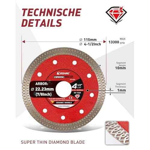EZARC 4-1/2 inch Super Thin Diamond Blade, Diamond Saw Blades for Angle Grinder, 4.5" Tile Blade for Smooth Cutting Porcelain Ceramic Granite Marble Tile, 7/8"-20mm-5/8 Arbor (5-Pack)