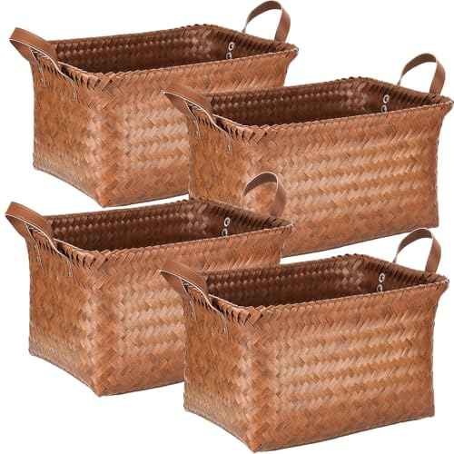 4 Pack Laundry Baskets Hampers Large Storage Baskets Clothes Hamper Woven Basket Blanket Basket Shelves Organizer Toys Closet Storage Bins for Car Bedroom Bathroom Living Room