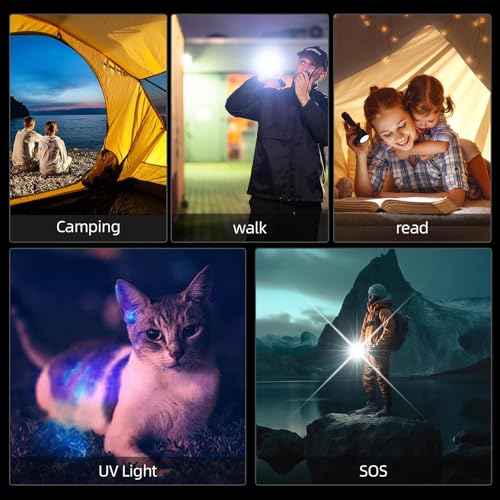 Super Bright LED Rechargeable Flashlights,Zoomable Tactical Flashlights with 6 Modes(UV lamp),6000LM High Powered Flashlight,Waterproof Flash Lights for Camping,Emergency,Outdoor Adventures,Home,Work