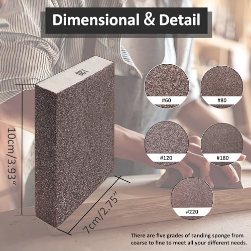 Tnisesm 6Pcs Sanding Blocks 60 Grits Sanding Sponge,for Drywall Wood Metal Washable & Reusable Sandpaper BlocksWashable and Reusable