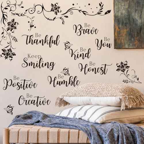 Runtoo Large Inspirational Quotes Wall Art Decals Black Motivational Saying Wall Stickers for Living Room Bedroom Office Lettering Decor