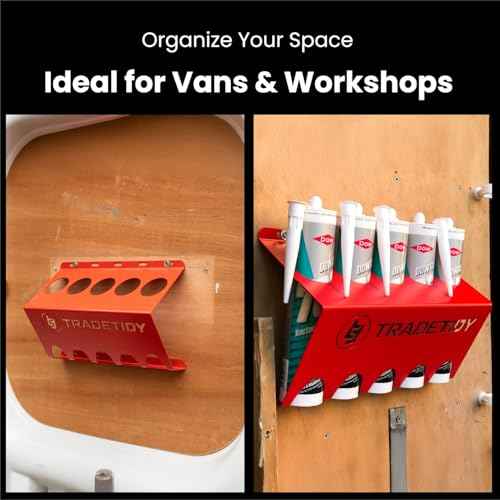 Tradetidy Silicone Caulk/Adhesive Holder, Red ? Tough, Durable Finish, Rugged All-Steel Construction ? caulk tube holder for Vans, Garages, Workshops ? Rounded Safety Edges, 12.2"x 7.87"x 4.33" inches