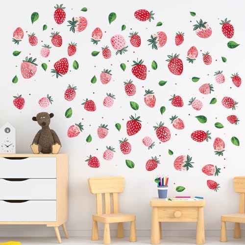 8 Sheet Strawberry Wall Decal, Peel and Stick Strawberry Wall Sticker for Kids Room Dining Room Kitchen
