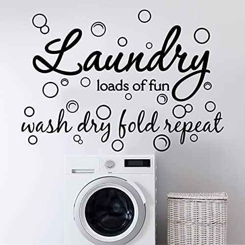 Laundry Room Vinyl Wall Decal Bubble Sticker Saying Laundry Loads of Fun Wall Decor Wash Dry Fold Repeat Quote Sticker Laundry Art Signs for Room Home Apartment